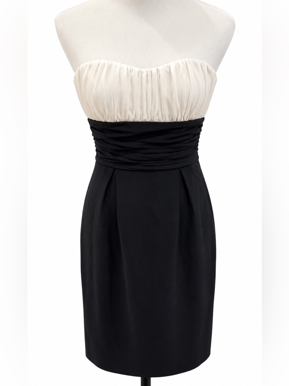 Guess by Marciano Strapless Black and Cream Ruched Bust Cocktail Dress